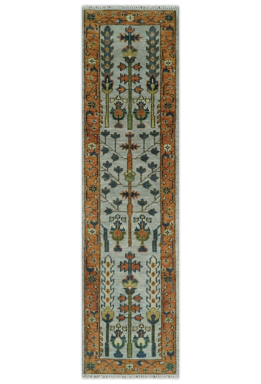 Hand Knotted Rust and Blue Traditional Turkish Vintage Multi Size Wool Rug