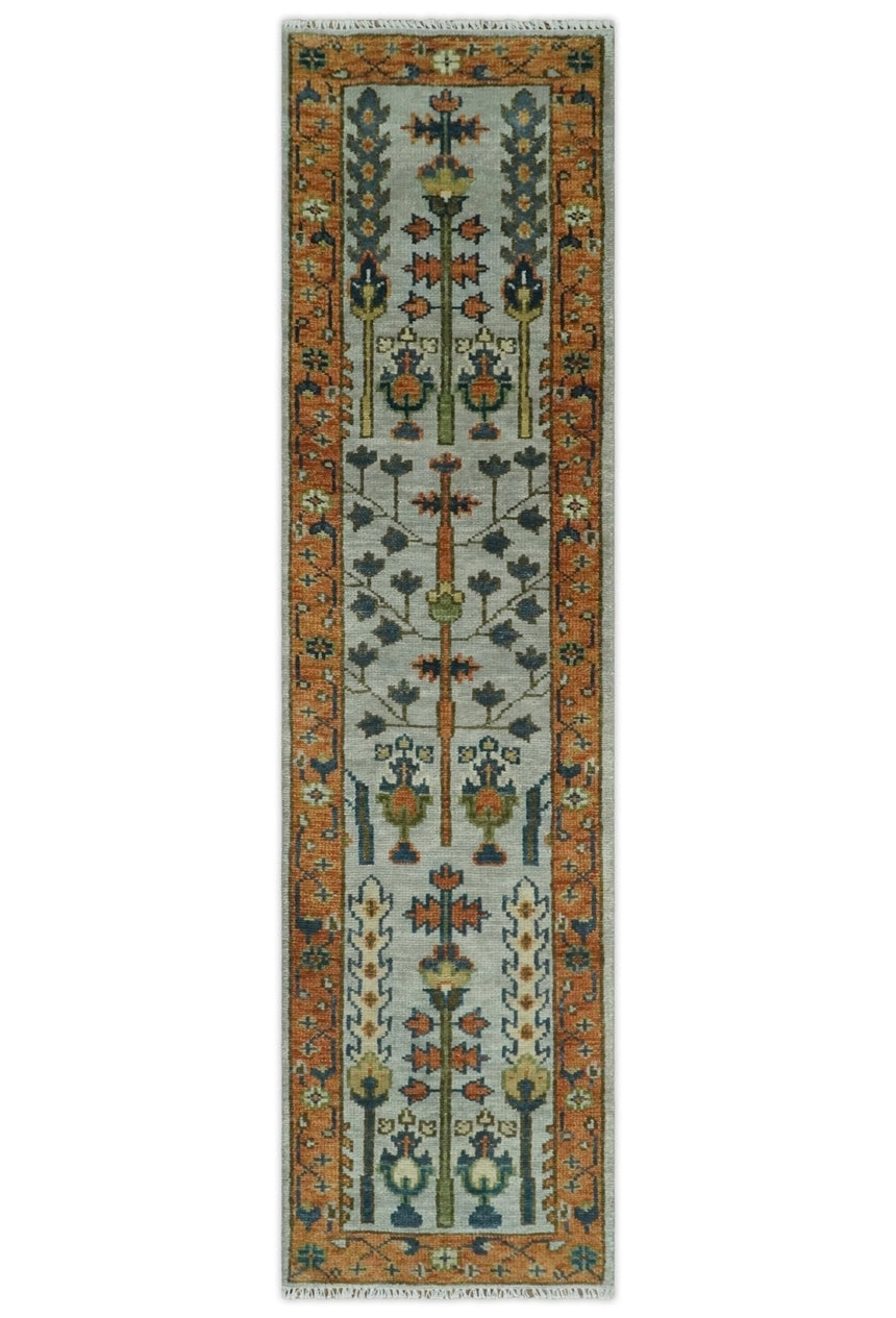 Hand Knotted Rust and Blue Traditional Turkish Vintage Multi Size Wool Rug