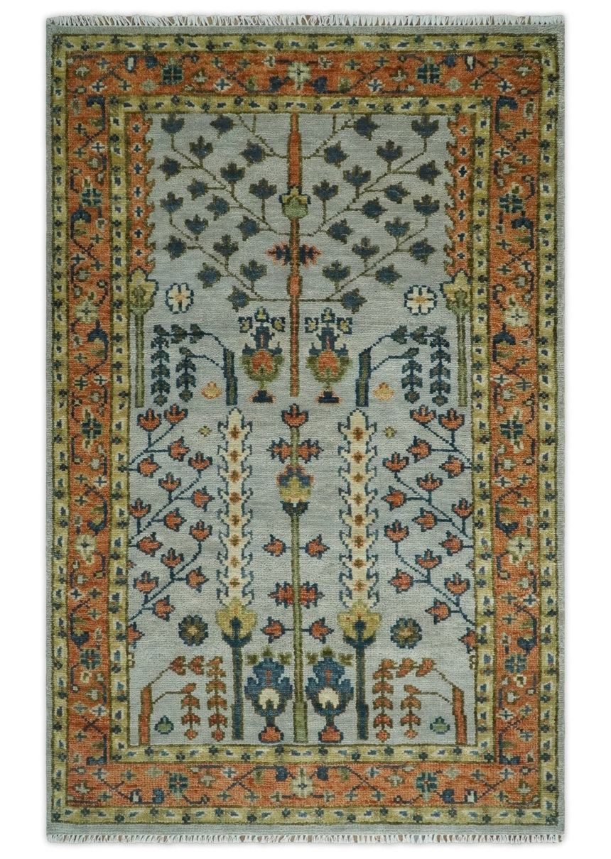 Hand Knotted Rust and Blue Traditional Turkish Vintage Multi Size Wool Rug
