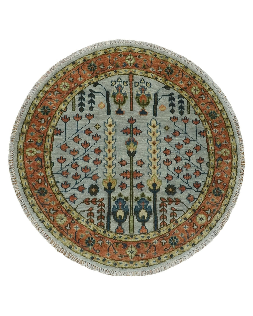 Hand Knotted Rust and Blue Traditional Turkish Vintage Multi Size Wool Rug