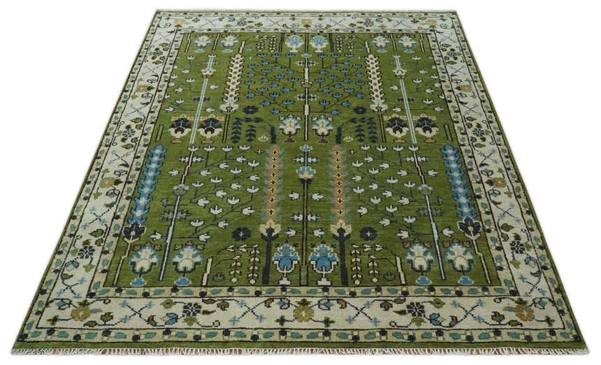 Hand Knotted Royal Green and Ivory Traditional Turkish Style Tree Of Life Multi Size Wool Area Rug