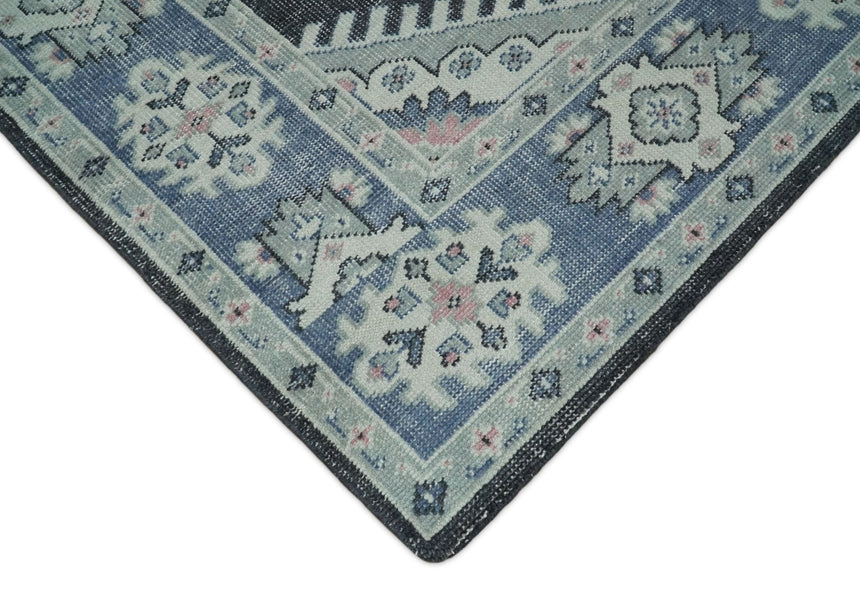 Custom Made Ivory, Charcoal, Silver and Blue Traditional Hand knotted wool Area Rug