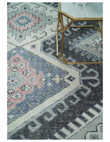 Custom Made Ivory, Charcoal, Silver and Blue Traditional Hand knotted wool Area Rug