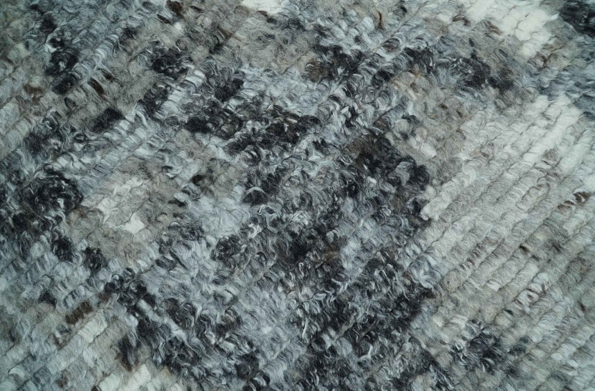 Hand Knotted Ivory, Black and Charcoal Modern Abstract Made with Blended Wool Multi Size Rug