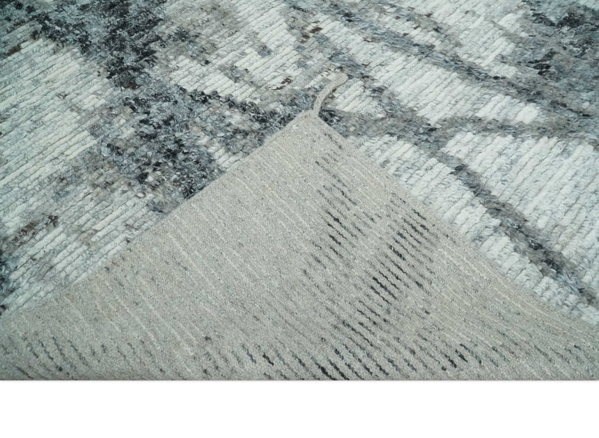 Hand Knotted Ivory, Black and Charcoal Modern Abstract Made with Blended Wool Multi Size Rug