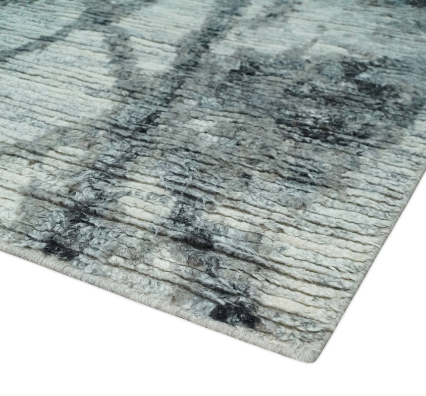 Hand Knotted Ivory, Black and Charcoal Modern Abstract Made with Blended Wool Multi Size Rug