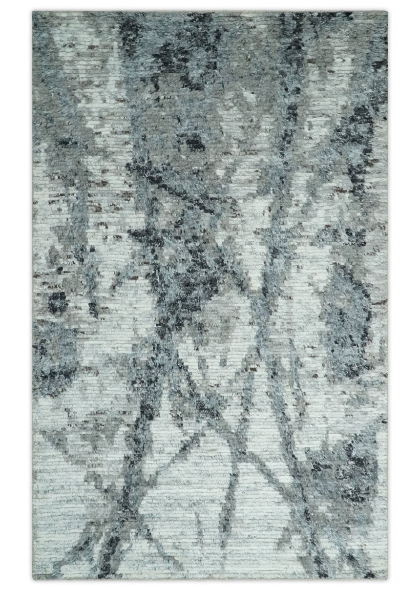 Hand Knotted Ivory, Black and Charcoal Modern Abstract Made with Blended Wool Multi Size Rug