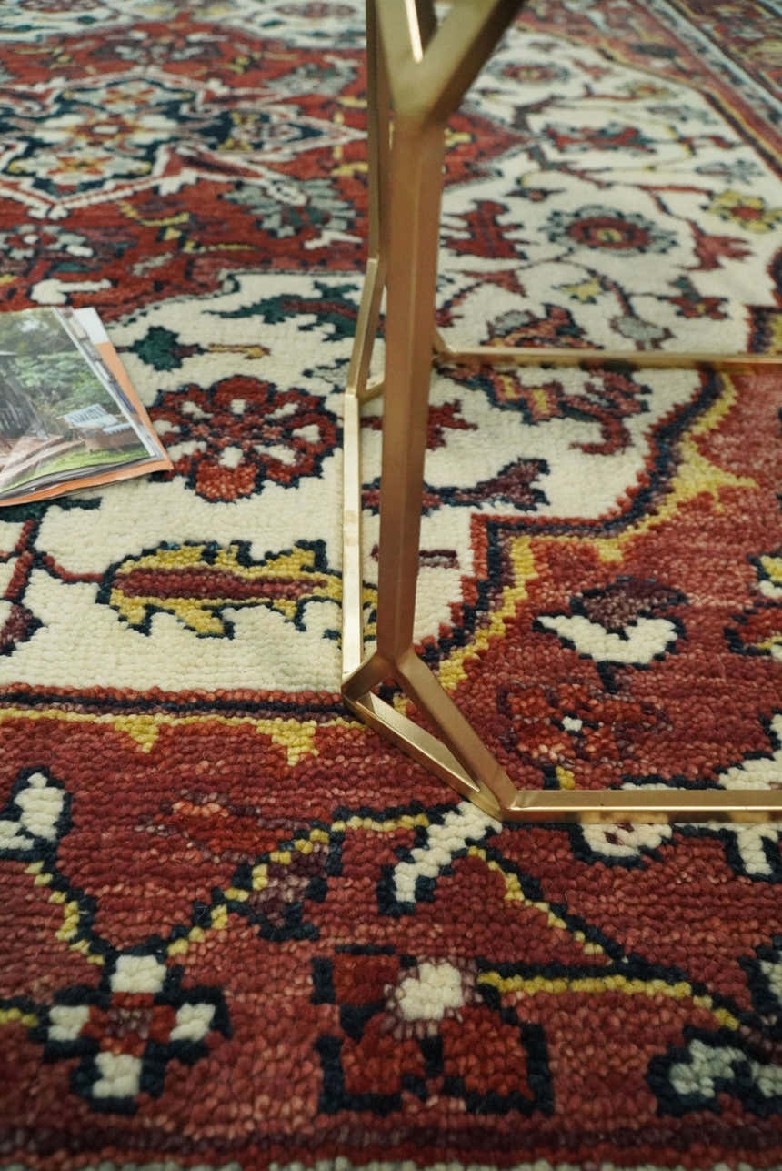 Ivory and Rust Traditional Heriz Medallion Hand Knotted Multi Size wool Area Rug