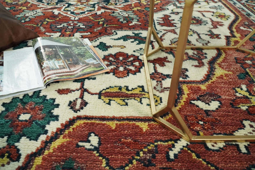 Ivory and Rust Traditional Heriz Medallion Hand Knotted Multi Size wool Area Rug