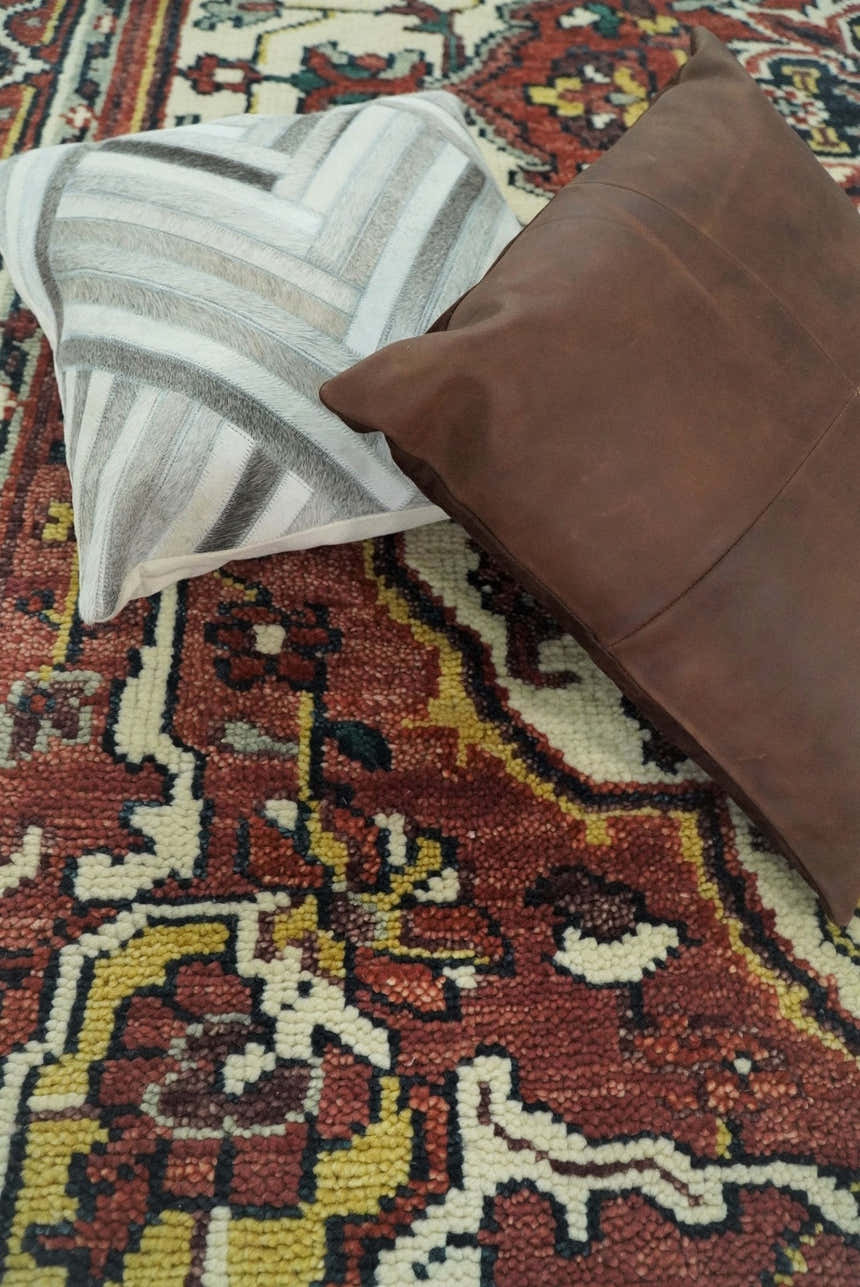 Ivory and Rust Traditional Heriz Medallion Hand Knotted Multi Size wool Area Rug