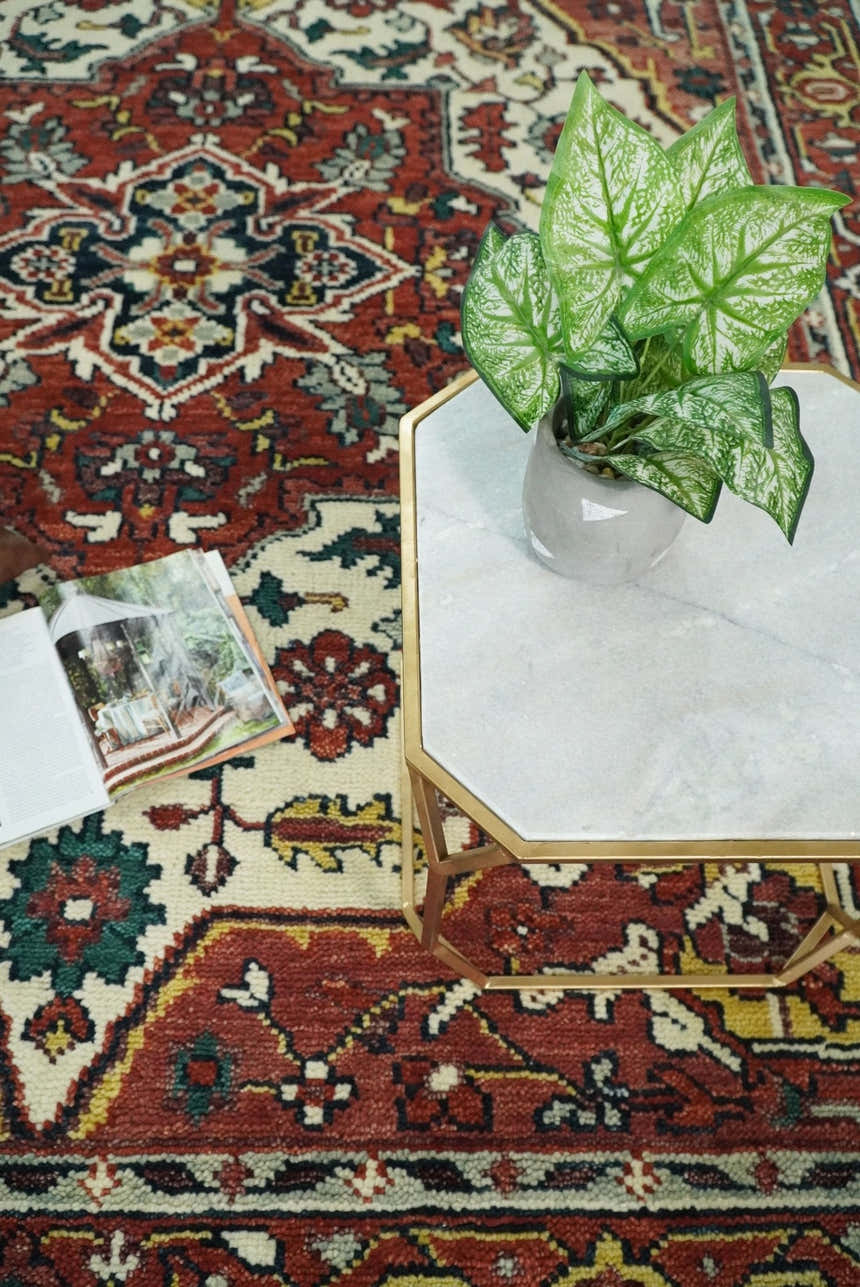 Ivory and Rust Traditional Heriz Medallion Hand Knotted Multi Size wool Area Rug