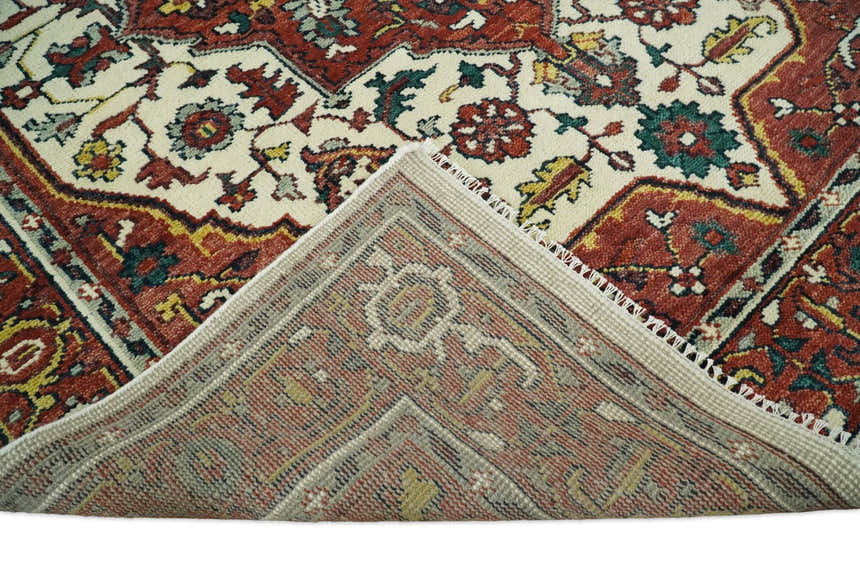 Ivory and Rust Traditional Heriz Medallion Hand Knotted Multi Size wool Area Rug