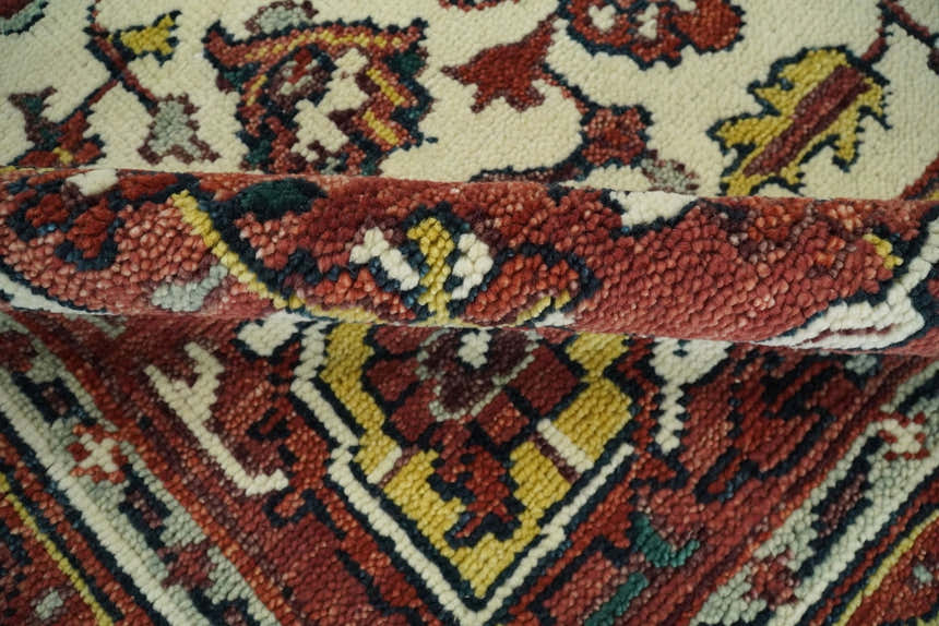 Ivory and Rust Traditional Heriz Medallion Hand Knotted Multi Size wool Area Rug