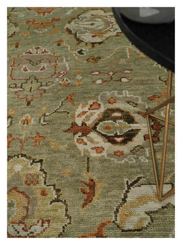 Hand Knotted Antique Olive and Ivory Traditional Persian Vintage Oushak Wool Rug | TRDCP707