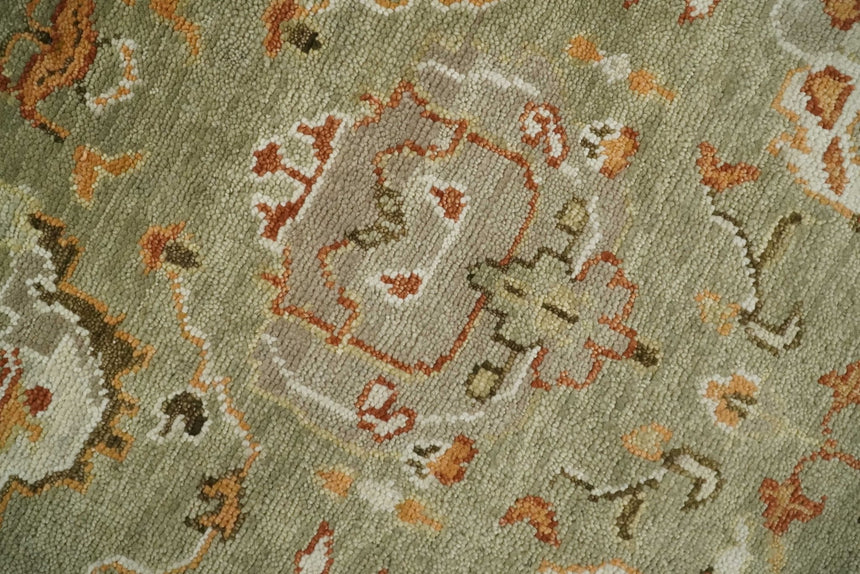 Hand Knotted Antique Olive and Ivory Traditional Persian Vintage Oushak Wool Rug | TRDCP707