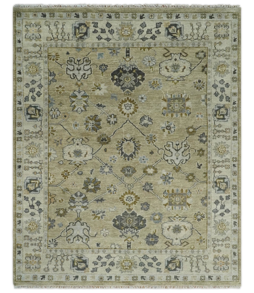 Hand Knotted Antique Oushak Olive and Beige Traditional Oushak Multi Size Wool Area Rug