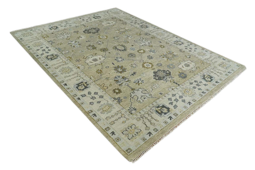 Hand Knotted Antique Oushak Olive and Beige Traditional Oushak Multi Size Wool Area Rug