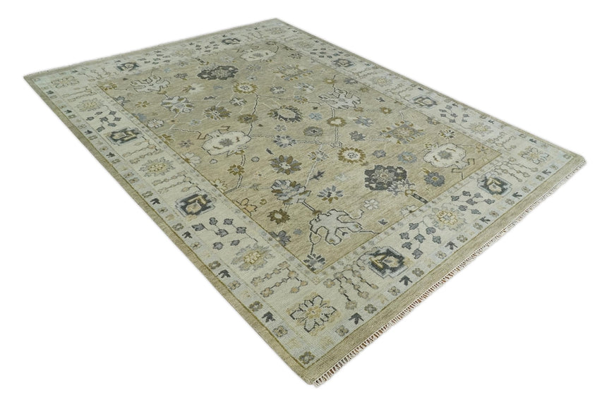 Hand Knotted Antique Oushak Olive and Beige Traditional Oushak Multi Size Wool Area Rug