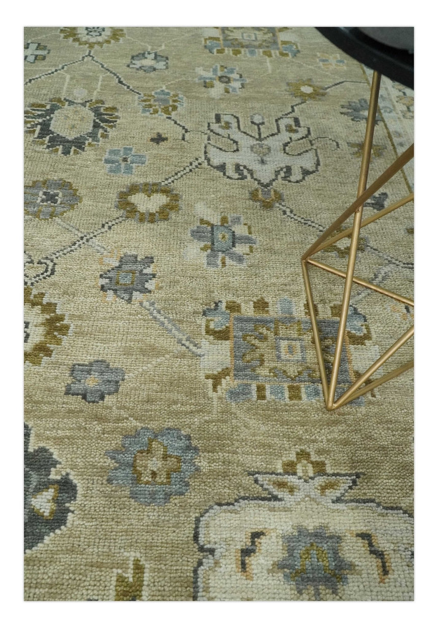 Hand Knotted Antique Oushak Olive and Beige Traditional Oushak Multi Size Wool Area Rug