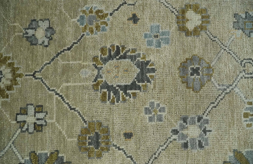 Hand Knotted Antique Oushak Olive and Beige Traditional Oushak Multi Size Wool Area Rug