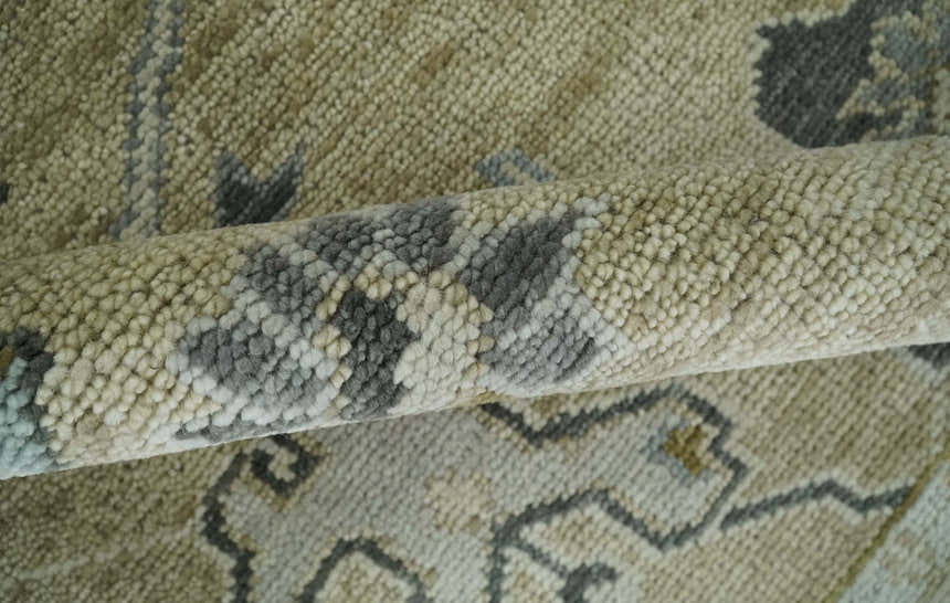 Hand Knotted Antique Oushak Olive and Beige Traditional Oushak Multi Size Wool Area Rug