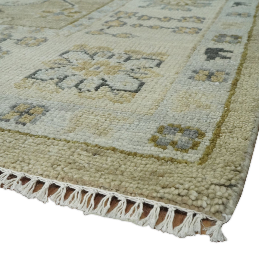 Hand Knotted Antique Oushak Olive and Beige Traditional Oushak Multi Size Wool Area Rug