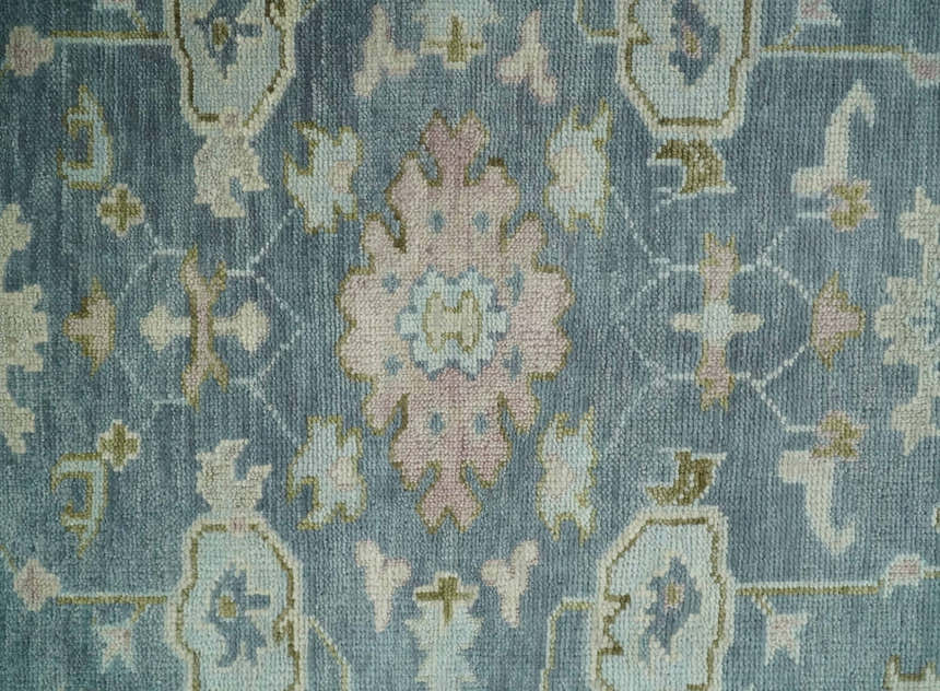 Custom Made Hand Knotted Gray, Blue and Beige Traditional Oushak Wool Area Rug
