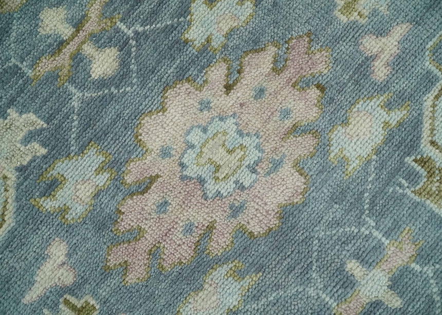 Custom Made Hand Knotted Gray, Blue and Beige Traditional Oushak Wool Area Rug