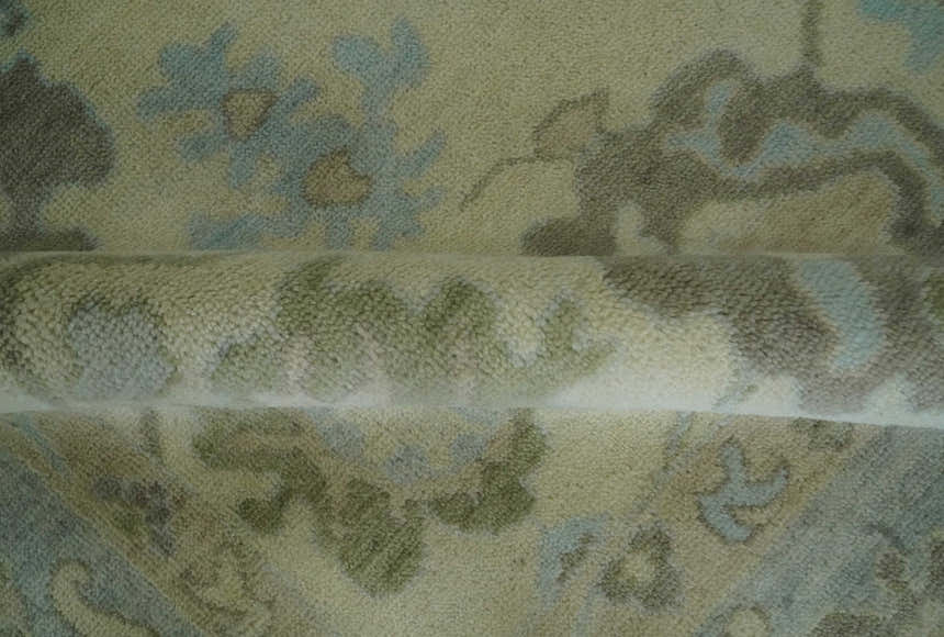 Hand Knotted Antique Style Beige and Silver Traditional Multi Size Oushak Wool Rug
