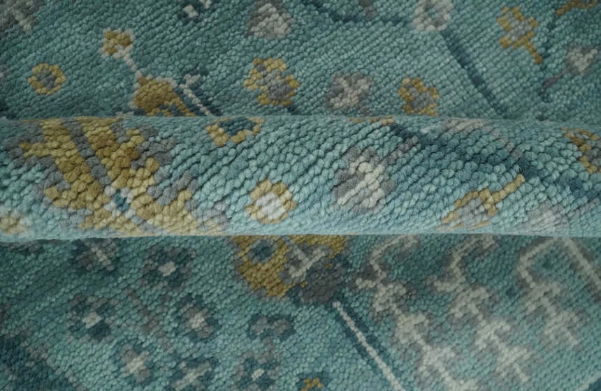 Hand Knotted Teal and Beige Multi Size Traditional Turkish Tree of Life Wool Rug