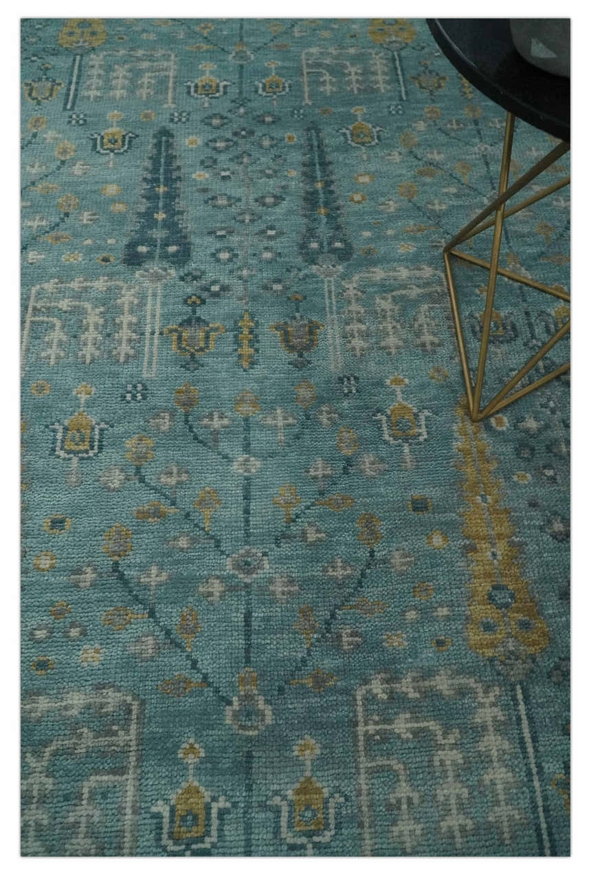 Hand Knotted Teal and Beige Multi Size Traditional Turkish Tree of Life Wool Rug
