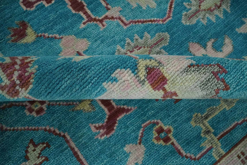 Hand Knotted Blue, Ivory and Maroon Oriental Oushak Multi Size Traditional Wool Area Rug