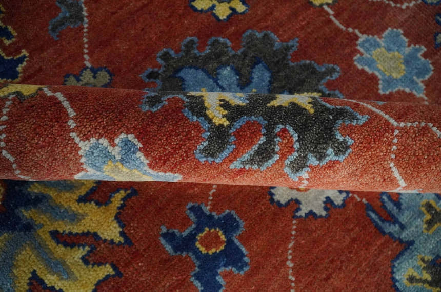 Hand Knotted Brown, Blue and Charcoal colorful Traditional Oushak Wool Area Rug