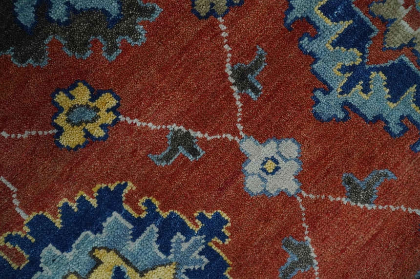 Hand Knotted Brown, Blue and Charcoal colorful Traditional Oushak Wool Area Rug