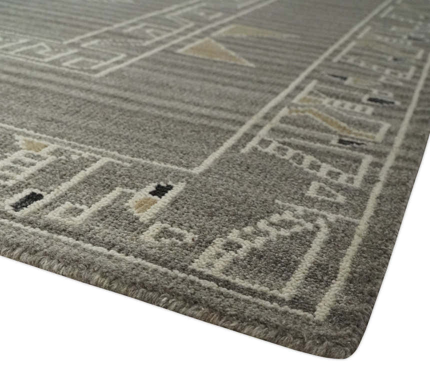 Hand Knotted Charcoal, Ivory and Beige Traditional Heriz Serapi Multi Size Wool Area Rug, Kids, Living Room and Bedroom Rug