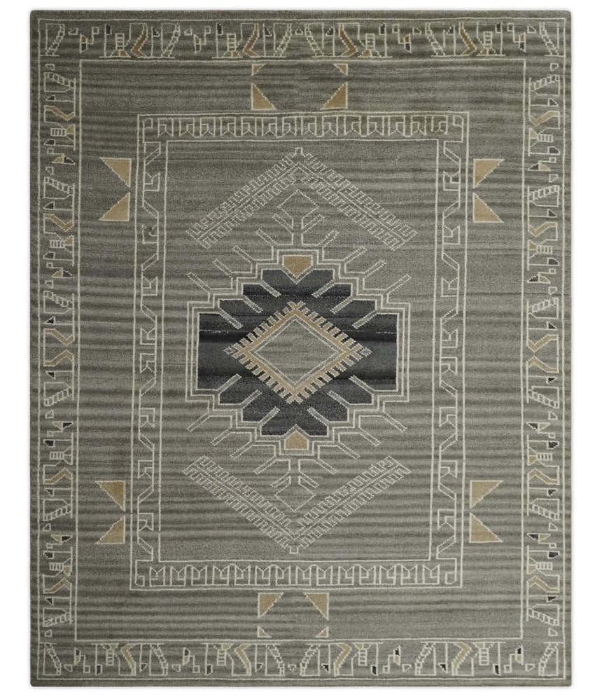 Hand Knotted Charcoal, Ivory and Beige Traditional Heriz Serapi Multi Size Wool Area Rug, Kids, Living Room and Bedroom Rug