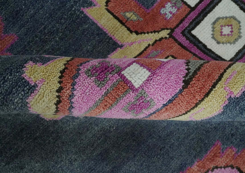 Hand Knotted Charcoal, Silver and Pink Traditional Custom Made Wool Area Rug