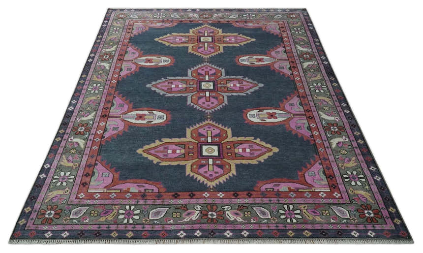 Hand Knotted Charcoal, Silver and Pink Traditional Custom Made Wool Area Rug