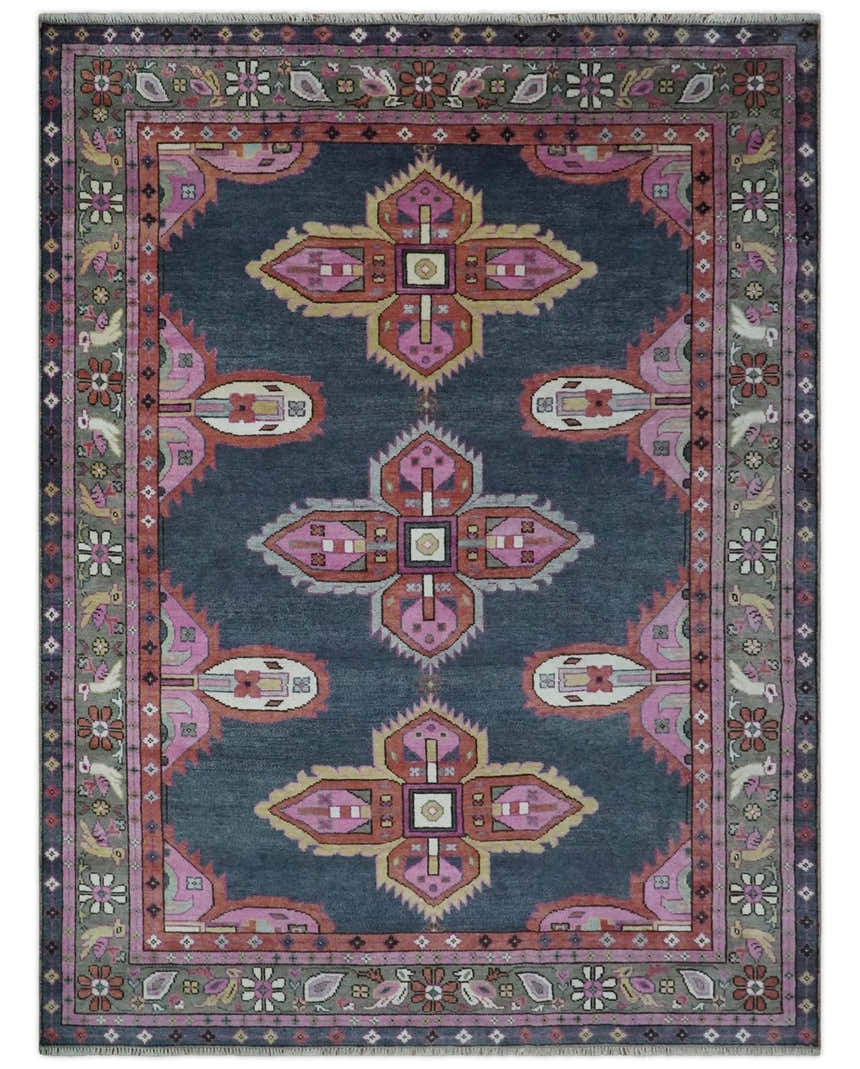 Hand Knotted Charcoal, Silver and Pink Traditional Custom Made Wool Area Rug
