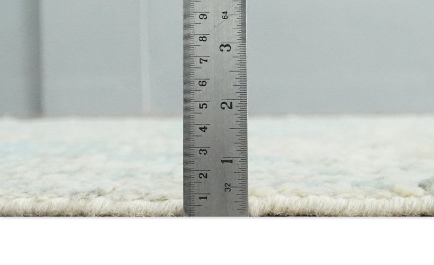 Contemporary Ivory and Blue Hand Knotted Multi Size Rug