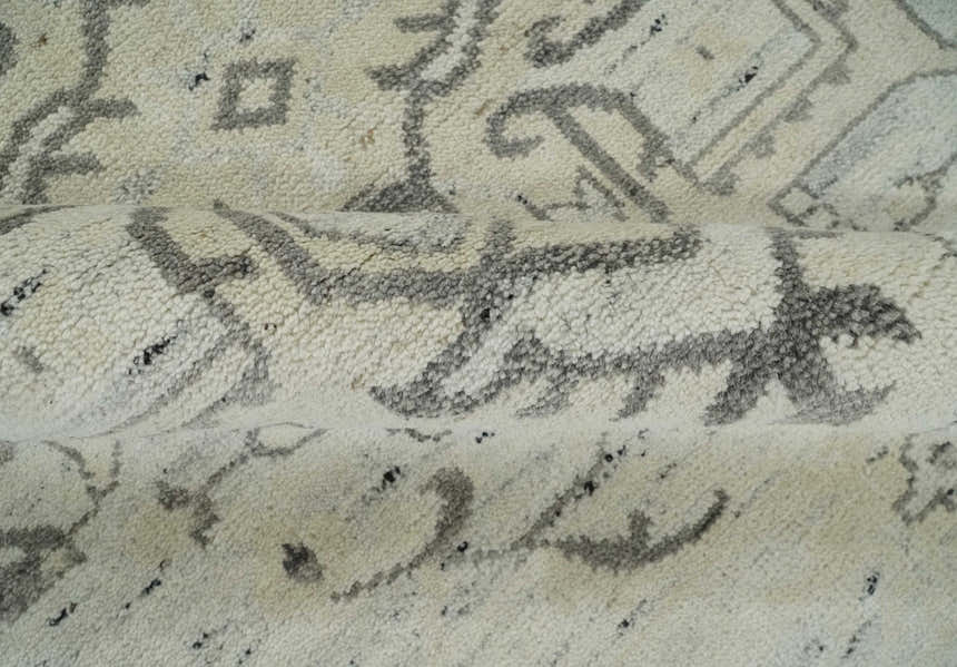 Hand Knotted Earthy Neutral Serapi Wool Rug, Charcoal, Beige and Ivory