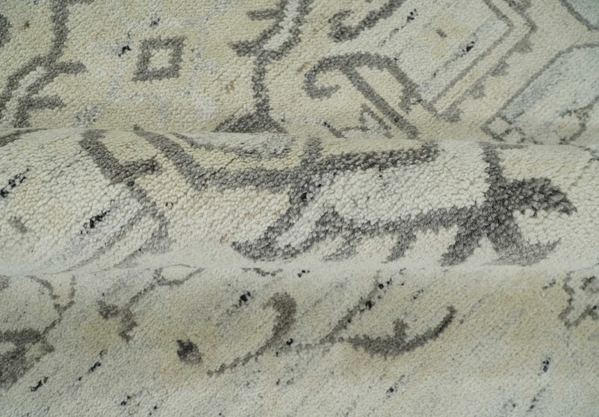 Hand Knotted Earthy Neutral Serapi Wool Rug, Charcoal, Beige and Ivory
