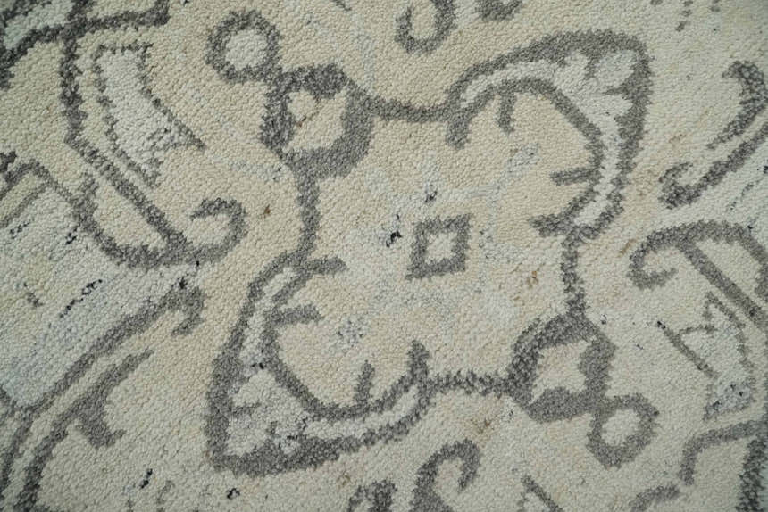 Hand Knotted Earthy Neutral Serapi Wool Rug, Charcoal, Beige and Ivory