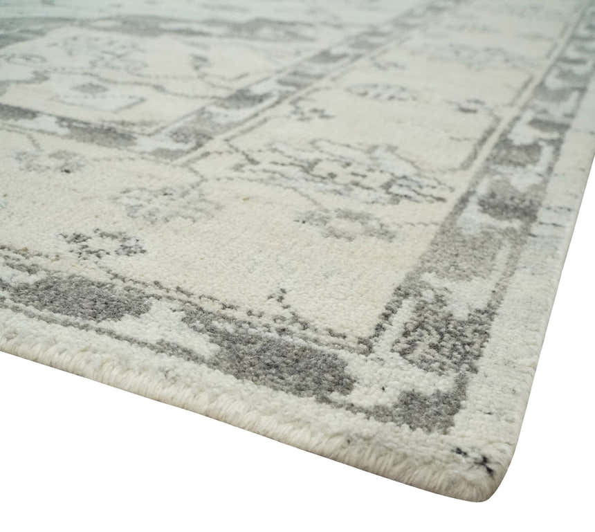 Hand Knotted Earthy Neutral Serapi Wool Rug, Charcoal, Beige and Ivory