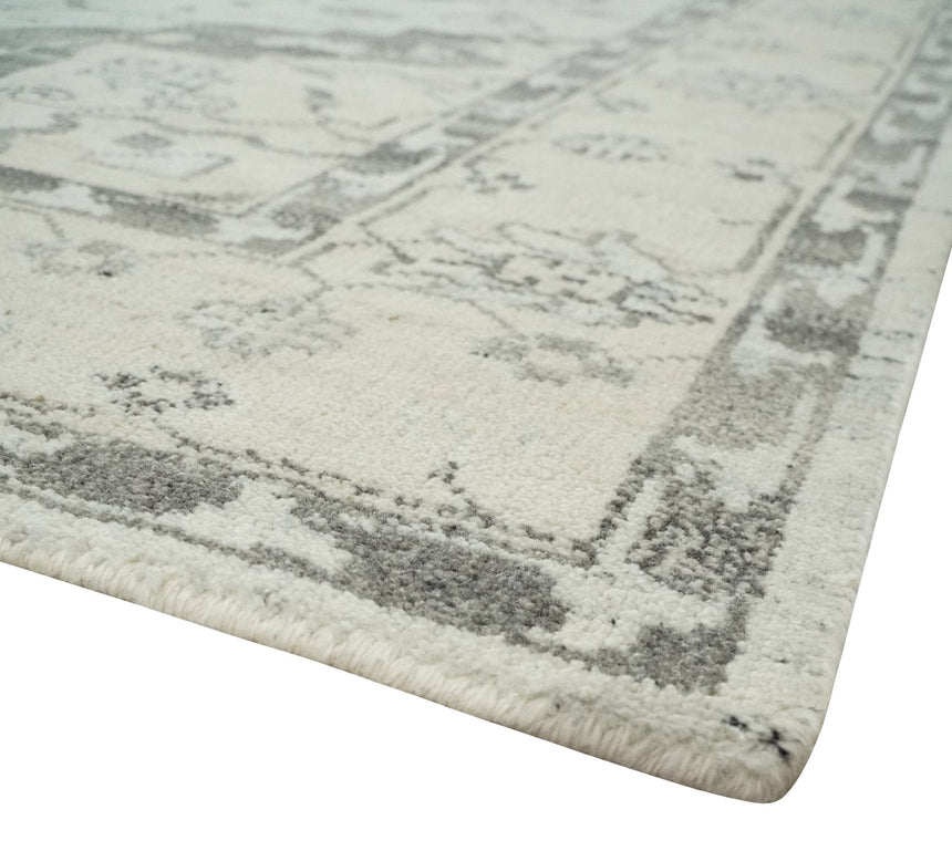 Hand Knotted Earthy Neutral Serapi Wool Rug, Charcoal, Beige and Ivory