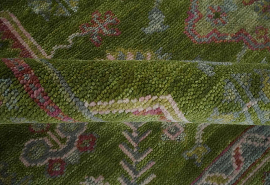 Hand Knotted Green and Silver Traditional Multi Size Antique Wool Area Rug
