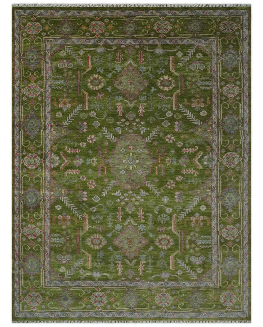 Hand Knotted Green and Silver Traditional Multi Size Antique Wool Area Rug