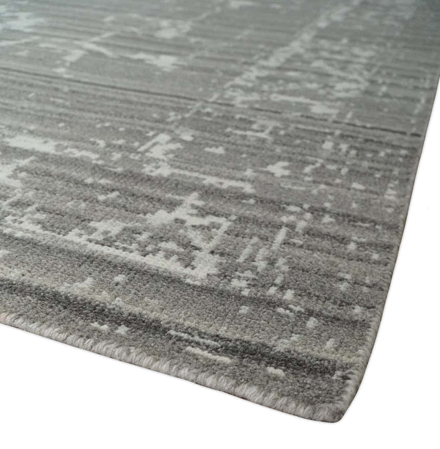 Hand Knotted Ivory and Charcoal Traditional Abstract Natural Wool Custom Made Area Rug, Kids, Living Room and Bedroom Rug