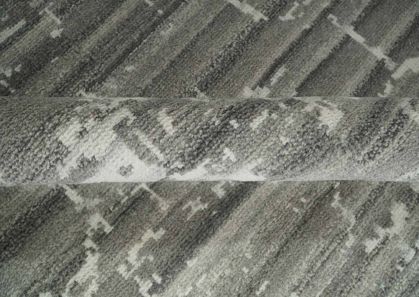 Hand Knotted Ivory and Charcoal Traditional Abstract Natural Wool Custom Made Area Rug, Kids, Living Room and Bedroom Rug