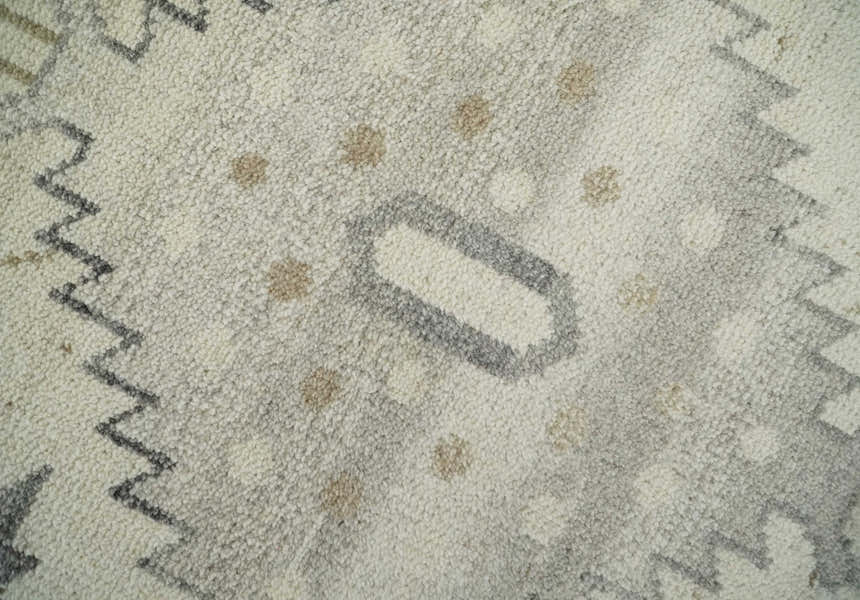 Custom Made Hand Knotted Ivory and Charcoal Traditional Tribal Natural Wool Area Rug, Kids, Living Room and Bedroom Rug